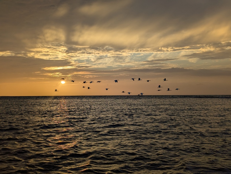 Traumhafter Sonnenuntergang auf dem Meer draussen.
